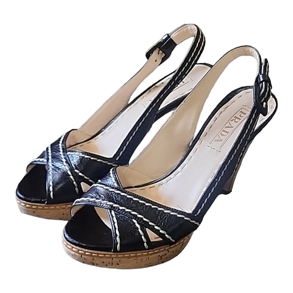 Prada black leather slingback heeled sandals size 39 (8) - Picture 3 of 12